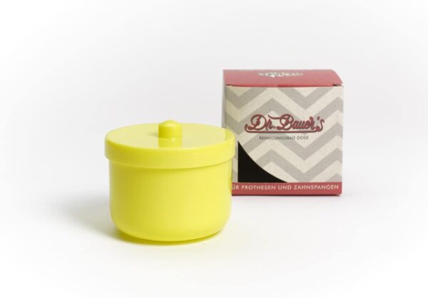 Dr. Bauer Recipiente dental-baño de limpieza | encaje de la prótesis | La dentadura puede | La dentadura puede con inserción | Los apoyos pueden amarillo (1 pieza)