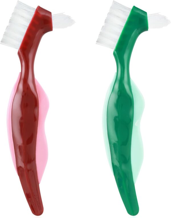 Qianyu 2 cepillos de dientes duros para dentaduras postizas de cerdas multicapa, herramientas de limpieza de dentaduras postizas portátiles, cepillo retenedor de cuidado dental de doble cara para - Image 8