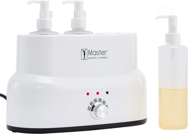Master Massage Calentador de aceite de masaje, calentador de botellas de aceite para masaje, loción, incluye botella dispensadora, con regulador de temperatura, 3 compartimentos
