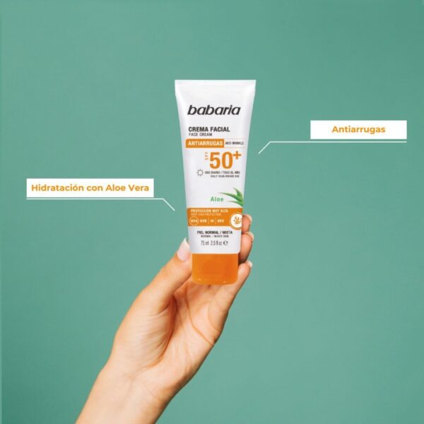 BABARIA - Crema Solar Facial 50+, 75 Ml | Protector Solar Facial 50 Anti-envejecimiento | Crema Solar hidratante | UVA-UVB-Infrarrojos | Indicada para Cara, Cuello y escote - Image 3