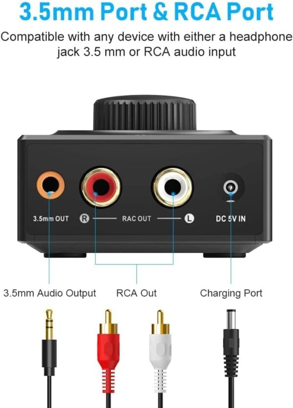 YMOO B06T3 - Receptor Bluetooth para estéreo, HiFi HD AAC, adaptador Bluetooth RCA y 3,5 mm, transmisión de música desde el teléfono móvil/tableta/ordenador portátil/MacBook a altavoz con cable/barra - Image 5