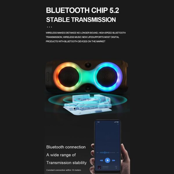 vdha Altavoz Bluetooth Inalámbrico Portátil para Exteriores, Colorido, Escritorio Doméstico, Altavoz de Graves con Subwoofer de Alto Volumen para Karaoke Familiar - Image 4
