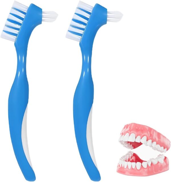 AORVYUI 2 pcs. Cepillo de dientes para dentaduras postizas | Doble cabezal, punta de precisión, ergonómico | Cepillo de dientes, dentista, alineadores, retenedores