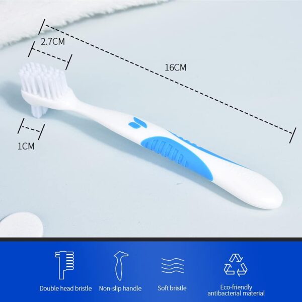 Y-Kelin - 2 cepillos de limpieza para dentaduras con cerdas de cepillo de dientes de doble cabeza, 1 rojo, 1 azul - Image 2