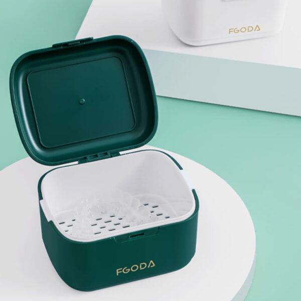 Xuanxi Caja de retención de ortodoncia, contenedor de remojo, caja de almacenamiento de dentaduras postizas, caja de baño con colador para dentaduras postizas para limpieza - Image 8