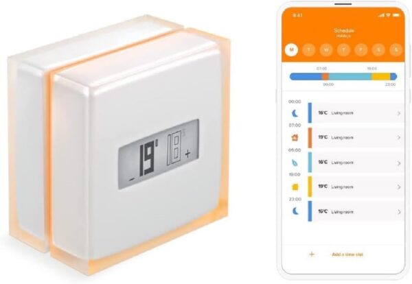NETATMO Termostato inteligente y conectado de ahorro de energía, WiFi, controla la calefacción de forma remota mediante la aplicación|Compatible con Calderas Individuales, NTH01-AMZ