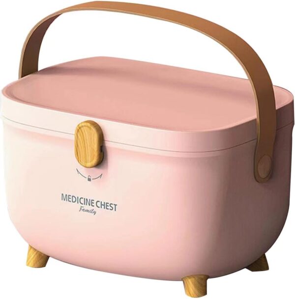 AiMeiteng Caja medicamentos, Organizador medicamentos, Caja de medicamentos para casa de dos niveles con asa, adecuada para guardar medicamentos（Rosa）