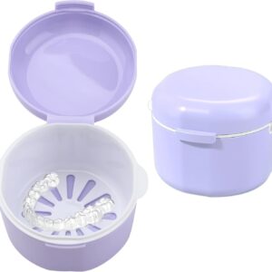 Caja para Dentaduras Postizas con Filtro y Cestillo, Contenedor de Ortodoncia en PP Ecológico, Funda para Aparato Dental, Higiene y Almacenamiento Eficaz(morado)