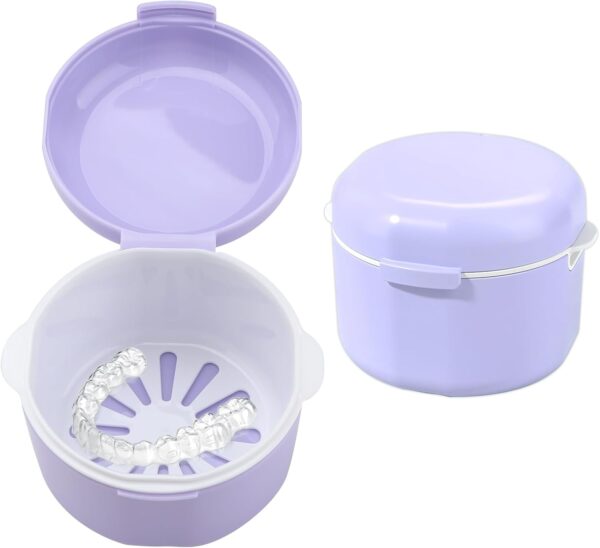 Caja para Dentaduras Postizas con Filtro y Cestillo, Contenedor de Ortodoncia en PP Ecológico, Funda para Aparato Dental, Higiene y Almacenamiento Eficaz(morado)