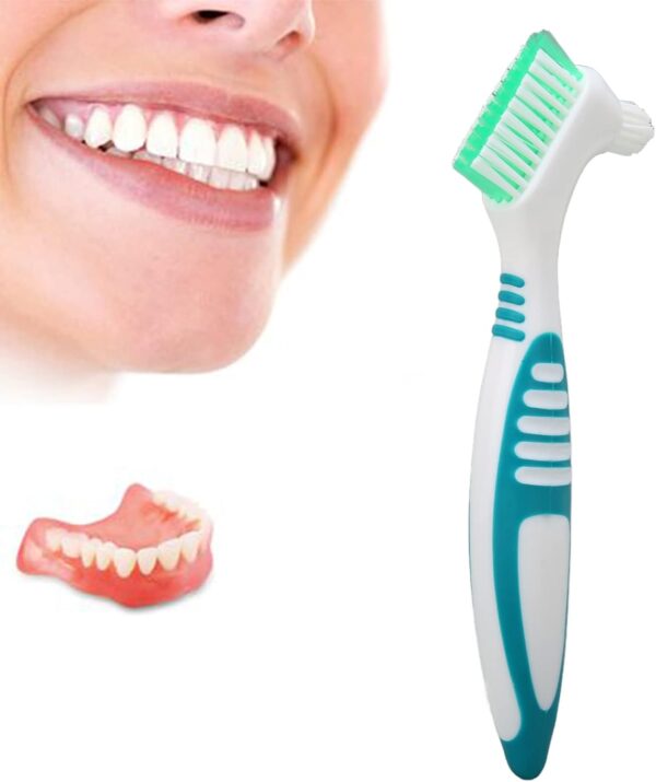 Cepillo para dentaduras postizas, Cepillo de limpieza para dentaduras postizas con cabeza de cerdas dobles, Cepillo de dientes para dientes postizos, Eliminación de bacterias de la placa Limpieza efec - Image 5