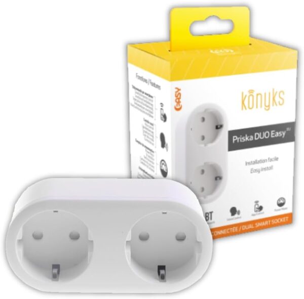 Konyks Priska Duo Easy EU - Doble regleta de enchufes conectados por Wi-Fi + Bluetooth, 16A, 3680W, medidor de Consumo, Compatible con Alexa y Google Home,Programa tareas