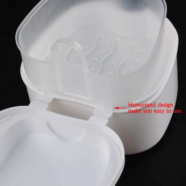 Lzeouean Estuche de Dentadura, de Dentadura Colador, Caja de BañO de Dentadura Caja de Almacenamiento de Dientes Falsos Cesta Soporte de Contenedor Neto para Viajes