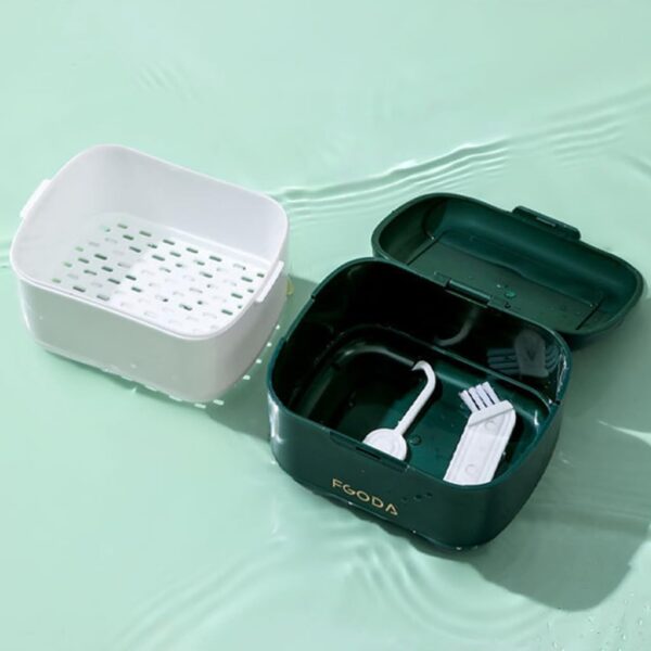 Xuanxi Caja de retención de ortodoncia, contenedor de remojo, caja de almacenamiento de dentaduras postizas, caja de baño con colador para dentaduras postizas para limpieza - Image 7