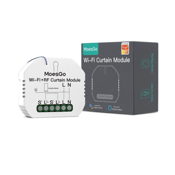 MoesGo Interruptor Persianas WiFi RF433,Alexa Relé Inteligente para Persianas,Cortinas,Toldos Eléctricas,Control de App/Voz Alexa/Google Home/RF433 Mando,Porcentaje Ajuste,Temporizado