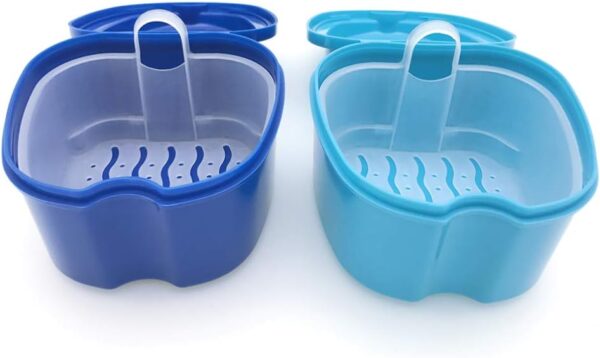 DOITOOL Contenedor de dientes falsos, 1 funda para dentaduras postizas con tapa, contenedor de baño de dentadura postizas dental, caja de almacenamiento dental con contenedor de red colgante, fácil - Image 5