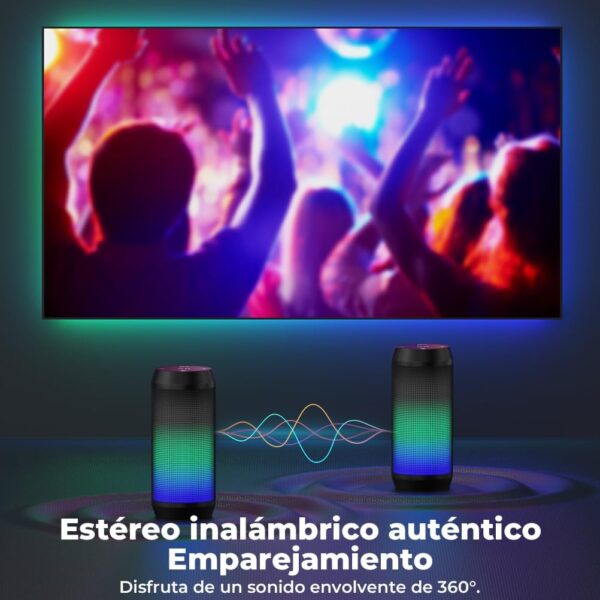 ELEHOT-Store Altavoz Bluetooth Potente Portatil con Luz LED de 5 Modos Inalambricos Recargable USB apoya TF Card/Memoria USB de 32G Estereo, Verde - Image 2