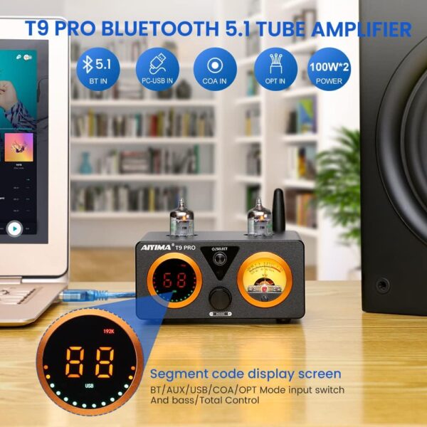 AIYIMA T9PRO JAN5725 Amplificador de Tubo de vacío 100Wx2 TPA3250 Estéreo USB DAC Amp QCC3031 Bluetooth 5.1 aptxHD Coax/Opt HiFi Home Audio Amplificadores Digitales con medidor VU - Image 8