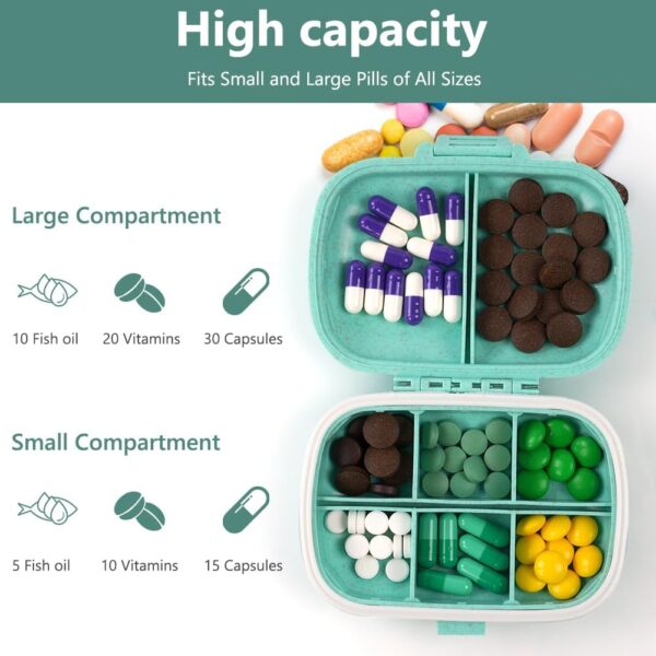 ACWOO Pastillero Caja, Caja de Pastillas con 8 Compartimentos, Pastillero Portátiles de Viaje, Pastillero Diario Bolsillo, Pastillero Semanal, Para Medicamentos y Vitaminas (Lago Azul) - Image 3