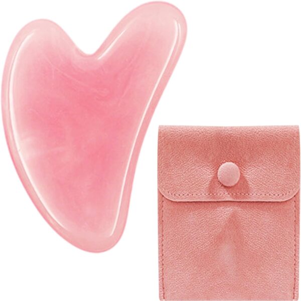 NyxSeat 1 piedra Gua Sha en forma de corazón y 1 bolsa de almacenamiento, masajeador de resina, herramienta de masaje, piedras de masaje facial para ojos, cuidado de la piel del cuello y relajación