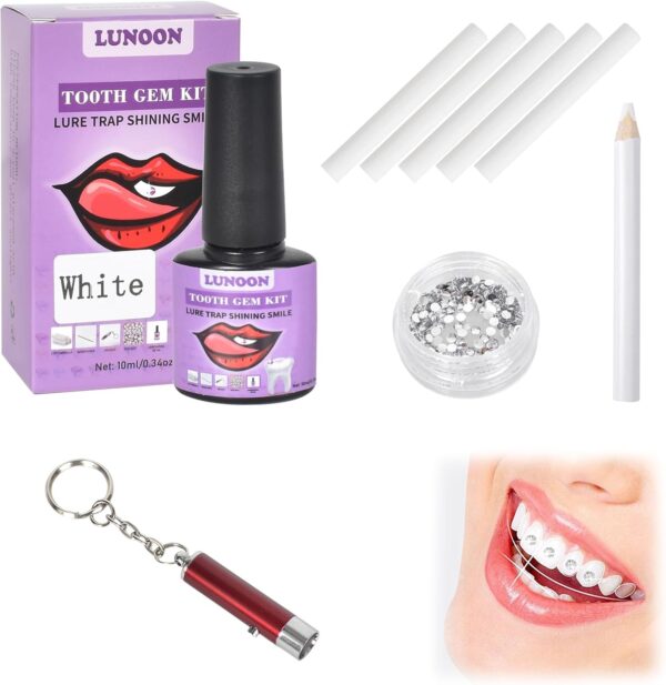 Kit de Gemas para Dientes Gemas Juego de Gemas Dentales, Juego DeJoyas Dentales con Pegamento, Tooth Gems Kit Diamante Dientes Kit para Decoración De Uñas Y Dientes De Bricolaje Tooth Gem (Blanco)