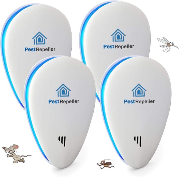 Repelente Ultrasónico de Plagas,Repelente de ultrasonidos para Ratones,Repelente para Mosquitos,Repelente Eléctrico Extra Fuerte para arañas,Trampas para Ratones,cucarachas,chinchetas-4 Pack