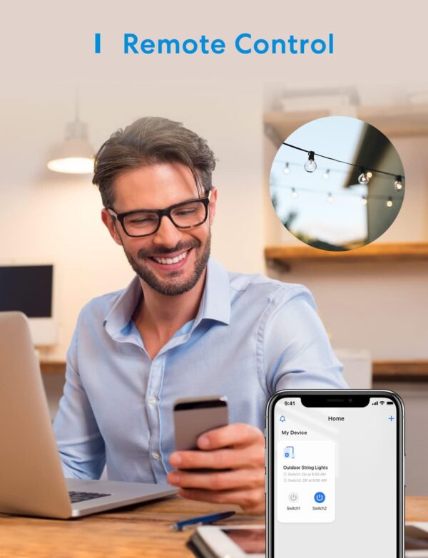 Meross Enchufe Inteligente Exterior Impermeable, WiFi Enchufe Exterior con 2 Tomas, Compatible con Alexa, Google Assistant y SmartThings, con Control Remoto - Image 3
