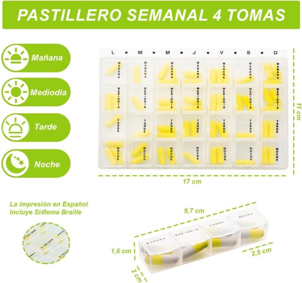 Pastillero Semanal Tomas Diarias Compartimentos Organizador de Medicamentos Caja de Pastillas Organizador de pastillas portátil 7 días (17x11x1,8cm) - Image 2