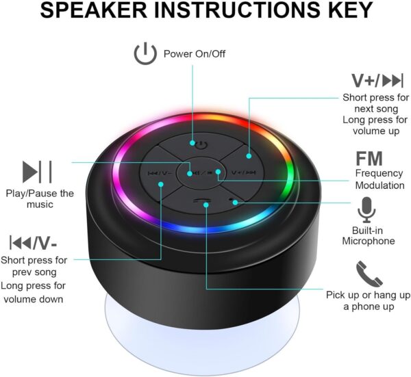 HAISSKY Altavoz Ducha Bluetooth, Impermeable Altavoz Inalámbrico Estéreo Pares para Todos Bluetooth Dispositivos Samsung iPhone,Manos Call Libres Altavoces Integrados para Hogar Fiesta Ducha Baño - Image 3