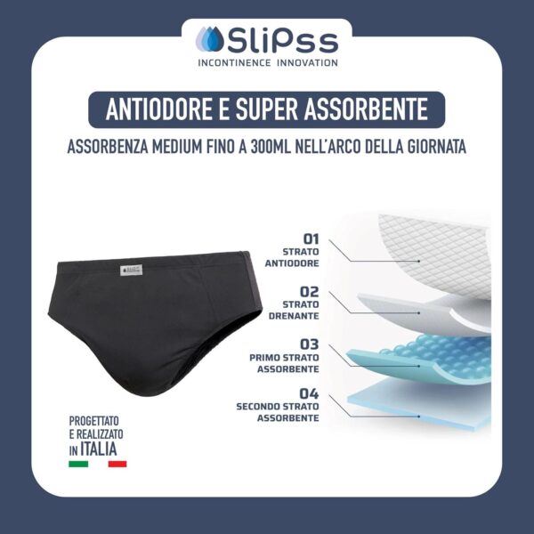 SliPss - Calzoncillo para la Incontinencia Urinaria - Talla XL - Color Negro - Absorción Media hasta 300ml - Equivalente a 1 Pañal Desechable - Lavable y Reutilizable - Discreto y Cómodo - 1 Unidad - Image 4