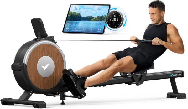 MERACH Máquina de Remo Autoalimentada Mejorada, Máquina de Remo Magnética Ecológica para Uso Doméstico con 16 Niveles de Resistencia, Capacidad de Carga de 160KG, Fitness Verde