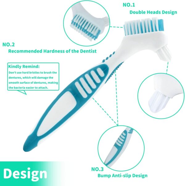Simsky Juego de Cepillos de Limpieza de Dentadura, 4 Piezas Portátiles Limpieza de Prótesis, Cepillo con Cerdas de Doble Capas y Mango de Goma Ergonómica, para Limpiar Dientes Falsos (4 Colores) - Image 3