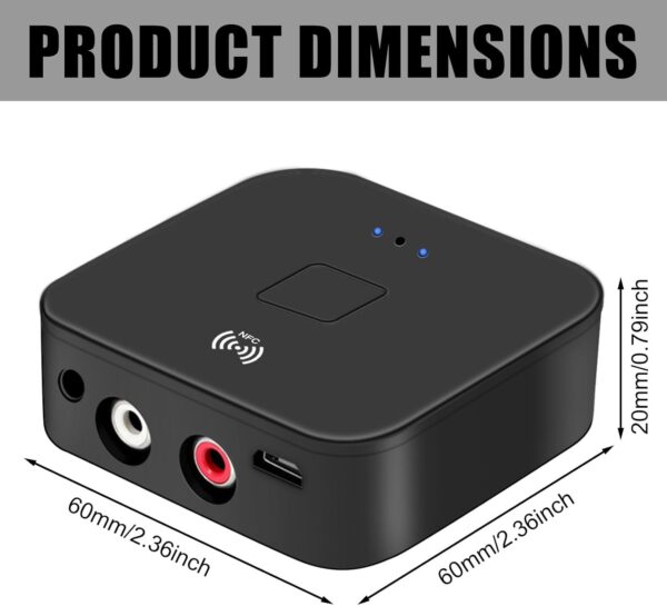 Receptor NFC Bluetooth 5.0, adaptador de audio Bluetooth para estéreo, adaptador de audio inalámbrico HiFi con conector AUX RCA de 3,5 mm para productos digitales con función Bluetooth/NFC - Image 2