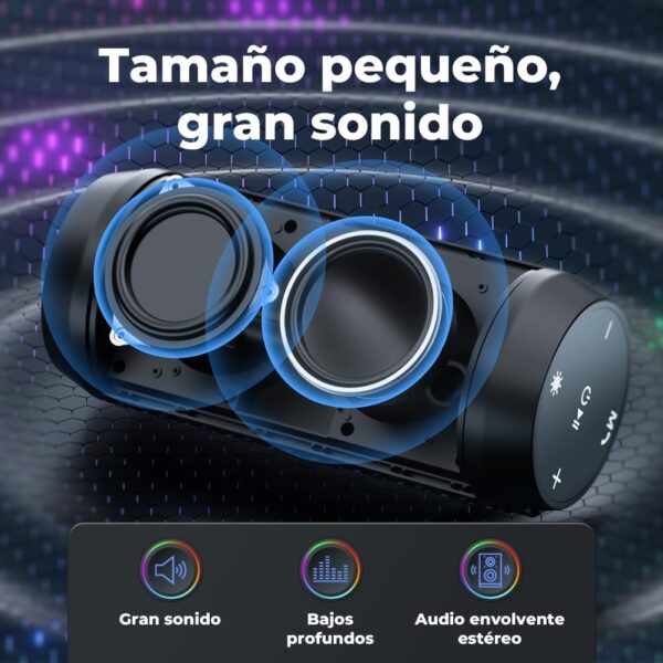 ELEHOT-Store Altavoz Bluetooth Potente Portatil con Luz LED de 5 Modos Inalambricos Recargable USB apoya TF Card/Memoria USB de 32G Estereo, Verde - Image 4
