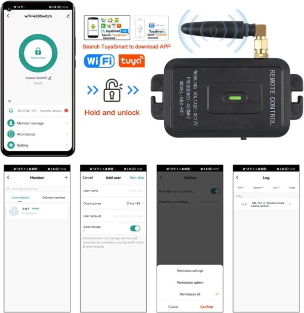 QTTYELOK Kit de Sistema de Control de Acceso WiFi Tuya Abrepuertas Inalámbricas, Desbloqueo Remoto Control App de Teléfono Inteligente (Kit Sin Cerradura) - Image 3