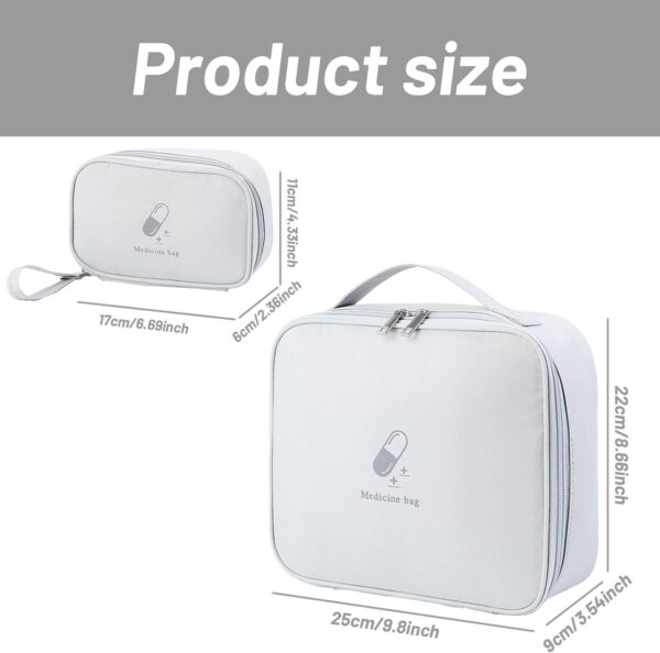 2 bolsas de medicamentos de gran capacidad, vacías, resistentes al agua, bolsa de primeros auxilios, bolsa de viaje, bolsa de medicamentos para viajes, hogar, oficina, oficina, gris - Image 2