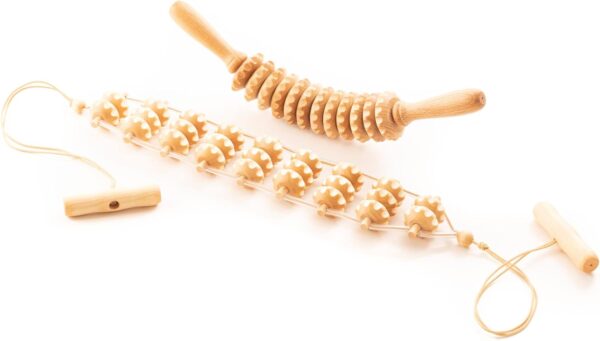 tuuli Set de masaje anticelulitis, masajeador de espalda, rodillo de masaje de espalda, rodillo con mango, maderoterapia de madera