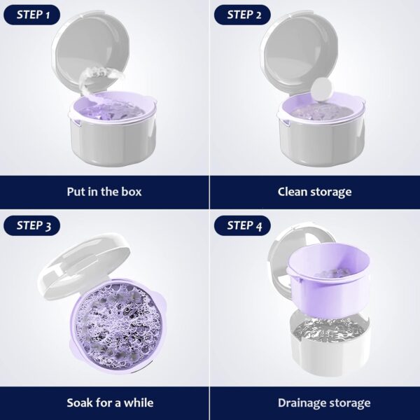 DIDATOOL Ferula Dental, Caja Dentadura Postiza, Baños para Dentadura, Estuche para Guardar la dentadura con Cesta de Enjuague Extraíble, Caja Dentadura Kit Limpieza Dental (Blanco) - Image 4