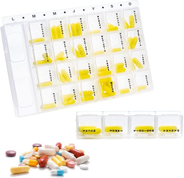 Pastillero Semanal Tomas Diarias Compartimentos Organizador de Medicamentos Caja de Pastillas Organizador de pastillas portátil 7 días (17x11x1,8cm)