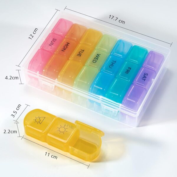 Pastillero Semanal 3 Tomas Español, Pastillero Diario Grande 7 Dias, Dosificador de Comprimidos con 21 Compartimentos, Organizador de Pastillas para Vitaminas, Aceite de Pescado - Image 2