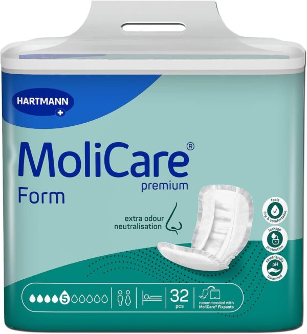 MoliCare Forma premium 5 gotas para incontinencia media: máxima seguridad, protección extra contra fugas y discreción para mujeres y hombres, 32 unidades