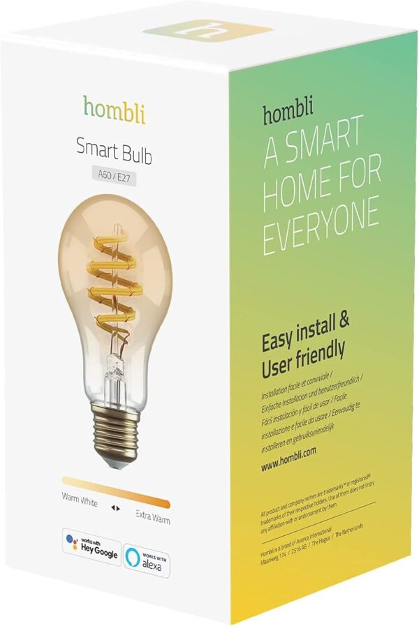 Hombli Bombilla Inteligente | Luz Blanca Cálida Regulable E27, 1800-2700K CCT | Filamento 5.5W, A60 300 Lúmenes | Instalación Fácil | Control por Voz con Función de App, Compatible con Google & Alexa - Image 8