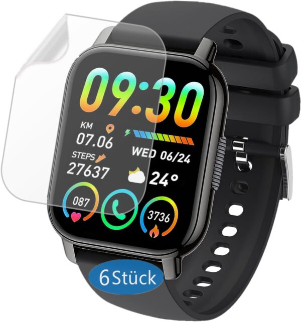 Frgnie Protector de pantalla para For Y6 reloj inteligente 1,85", lámina de TPU HD (6 Pack) compatible con Hoxe/Poounur Y6E Smartwatch Protector
