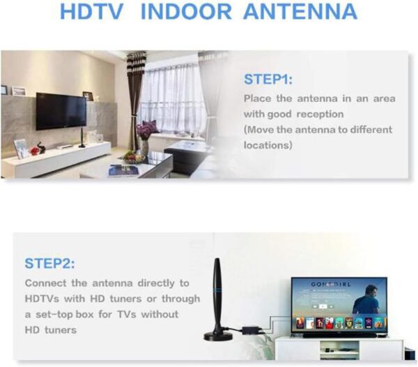 YOUNLEN Antena TV,Antena TV Interior Potente TDT,Receptor de TV de Ganancia 4K 1080P VHF UHF FM DVB-T2 DTMB Antena Digital HD Base Magnética,Recepción 360° Amplificador Antena TV Interior - Image 6