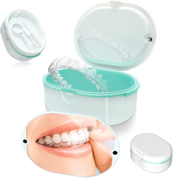 Caja Dentadura Postiza con Herramienta de Extracción de Alineador,Caja de Retención de Ortodoncia,Caja de almacenamiento de dentaduras postizas,para limpieza de dientes