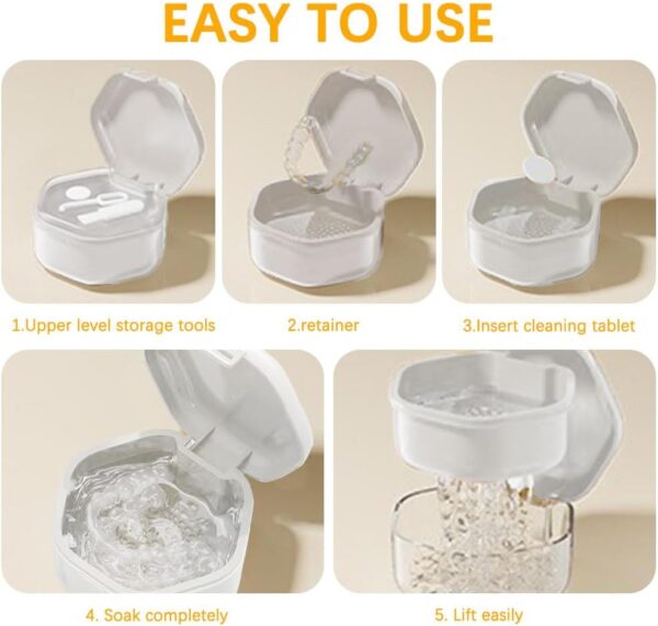 Irtyif Caja Ferula Dental,Caja de Baño de Dentadura Dental,Funda Aparato Dental,Caja Aparato Dental,Caja de Retención Dental de Plástico para Dientes Falsos Almacenamiento Remojo Limpieza - Image 5