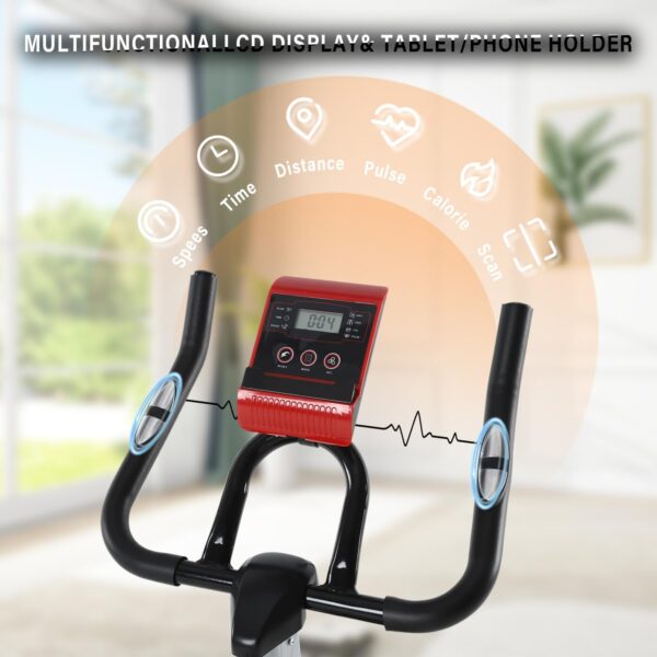 ISE Bicicleta Estática Indoor con Resistencia inercial Ajustable, Bicicleta Estatica Profesional con Sensor de Pulso/Pantalla/Soporte para teléfono, Sillín y Asa Ajustables,Silenciosa,Fitness En Casa - Image 2