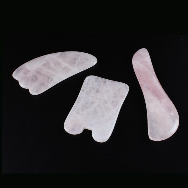 GES Gua Sha - Juego de 3 placas de raspado de cuarzo natural, alivio terapéutico de la piel para reducir el dolor de cuello y muscular, hecho a mano, raspado facial, cuerpo y pie - Image 6