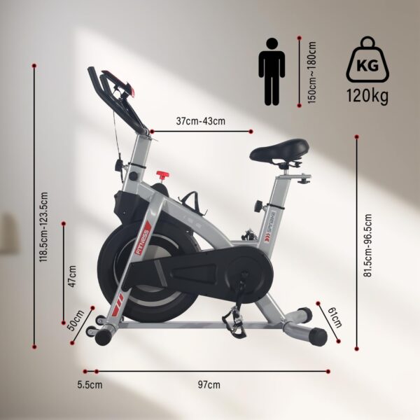 ISE Bicicleta Estática Indoor con Resistencia inercial Ajustable, Bicicleta Estatica Profesional con Sensor de Pulso/Pantalla/Soporte para teléfono, Sillín y Asa Ajustables,Silenciosa,Fitness En Casa - Image 8