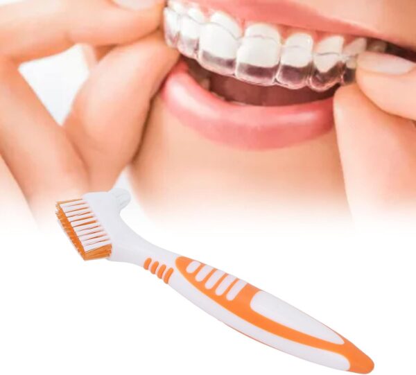 Cepillo de limpieza de dientes postizos, cepillo para dentaduras postizas, cepillo de dientes portátil de doble cara para dentaduras postizas, limpieza efectiva de eliminación de bacterias de la placa - Image 7