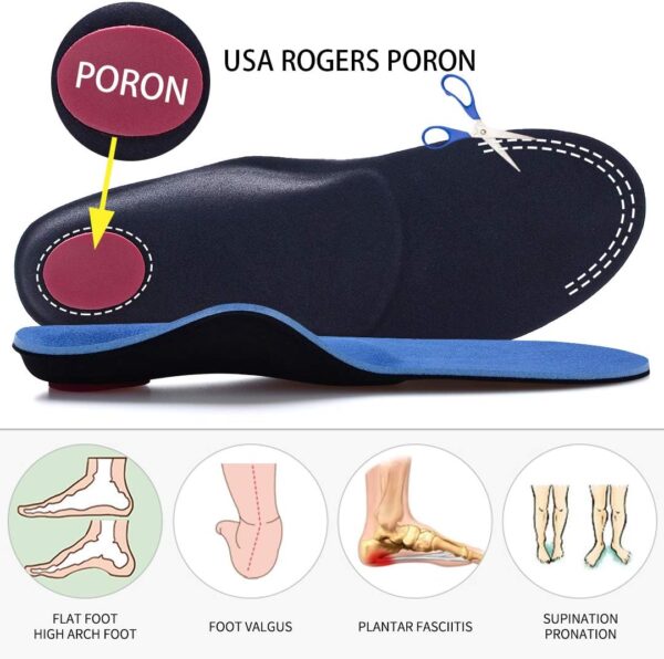 VALSOLE Plantillas Ortopédicas soportes de arco y talones la absorción de choque- para el dolor de talón, pie plano, Fascitis Plantar, dolor de rodilla y espalda - Image 3